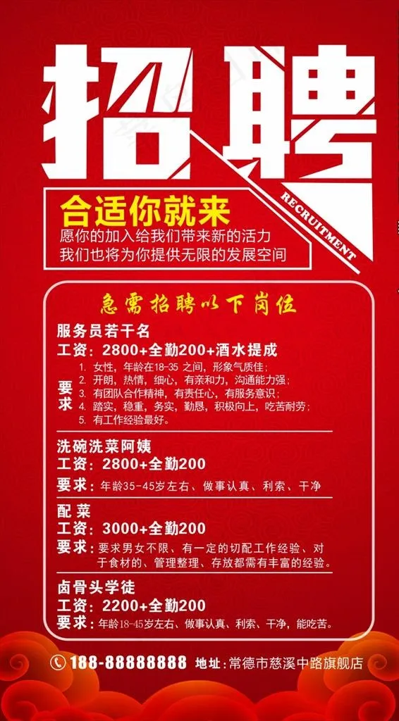 红色招聘海报图片cdr矢量模版下载