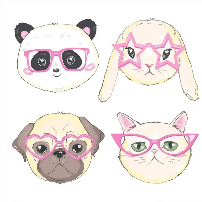带眼镜的猫狗图片ai矢量模版下载