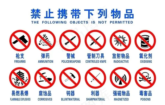 公共场所等禁止携带物品牌图片ai矢量模版下载