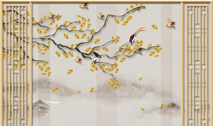 中式古典花鸟背景墙图片(9071x5669)psd模版下载