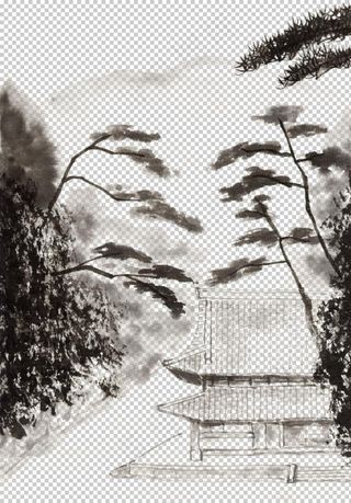 水墨中国风迎客松图片