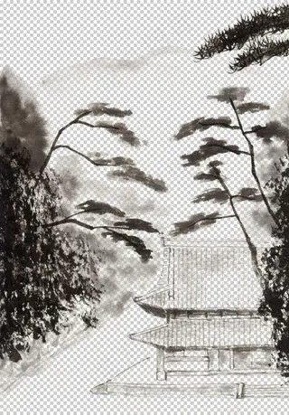 水墨中国风迎客松图片