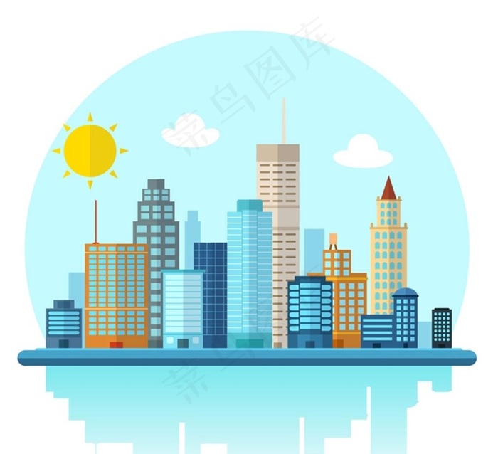 卡通城市建筑图片ai矢量模版下载