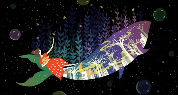 女孩和鲸插画图片 女孩和鲸插画图片