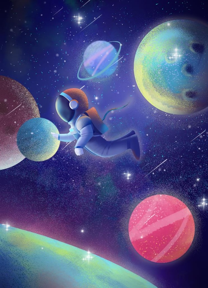 唯美清新宇航员在太空插画图片