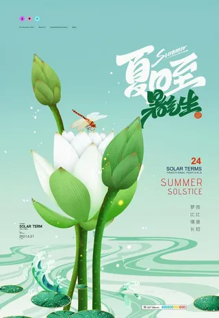 简约清新荷花24节气夏至海报图片