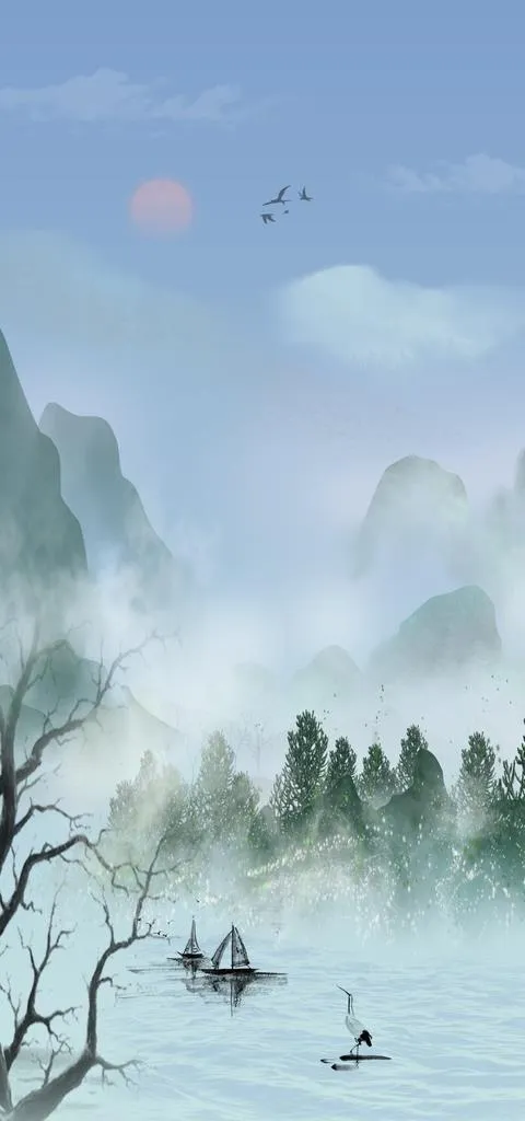 国画山水图片(1200x2400)psd模版下载