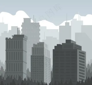 灰色都市建筑群矢量素材图片