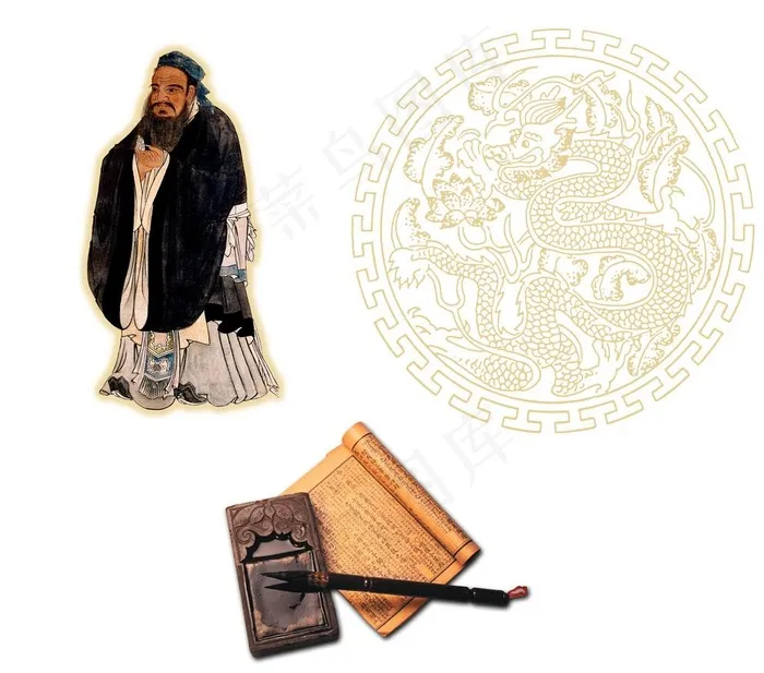孔子 龙图腾 砚台毛笔图片