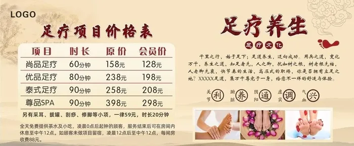 足疗价目表图片cdr矢量模版下载