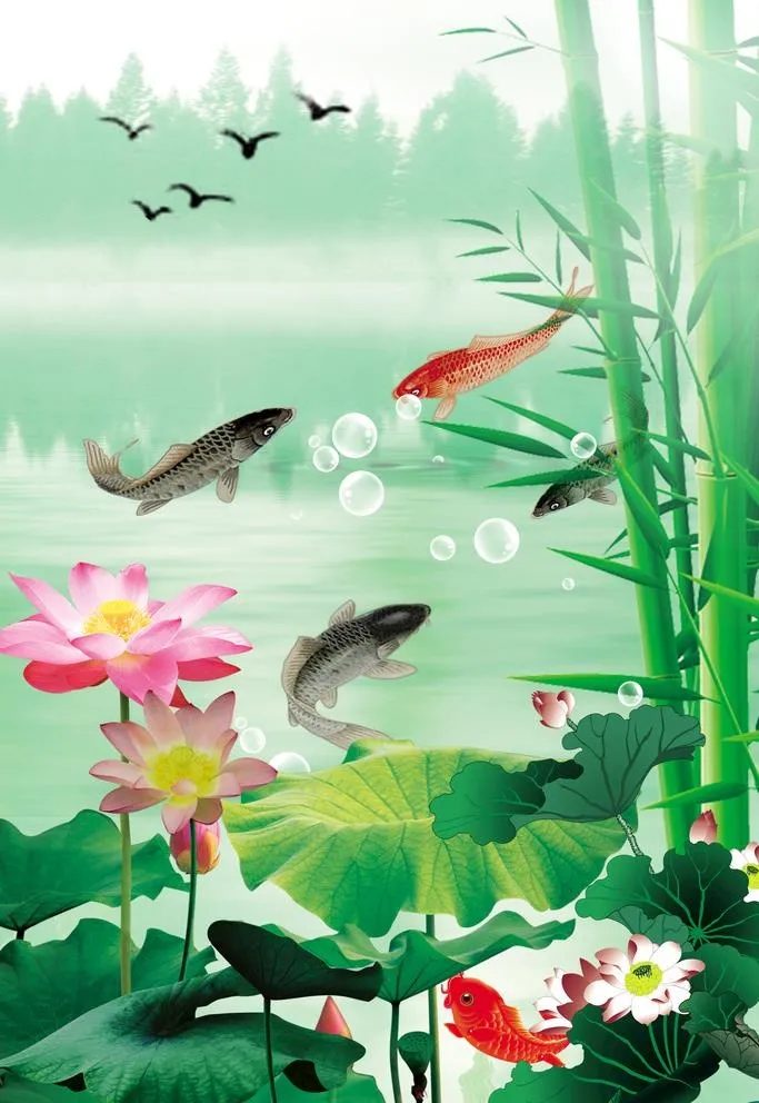 鱼戏莲图片(3543x5315)psd模版下载