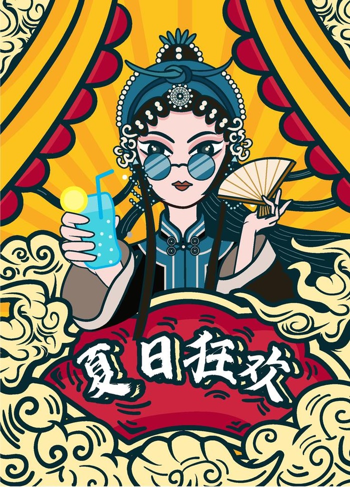 国潮京剧插画图片ai矢量模版下载