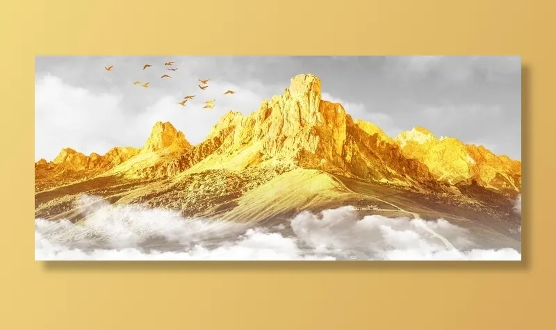 金色山川风景装饰画图片(7972x3603)psd模版下载