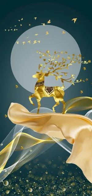 飘带麋鹿山水装饰画玄关图片