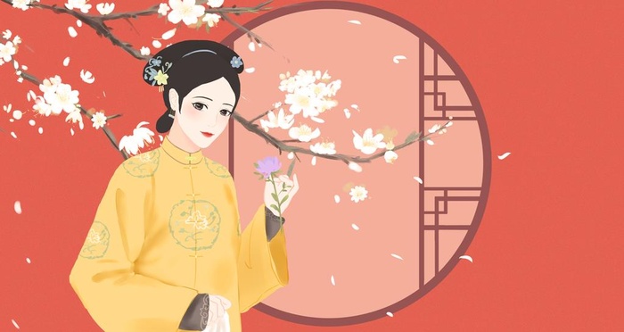 古代女子插画图片(2880x1620)psd模版下载