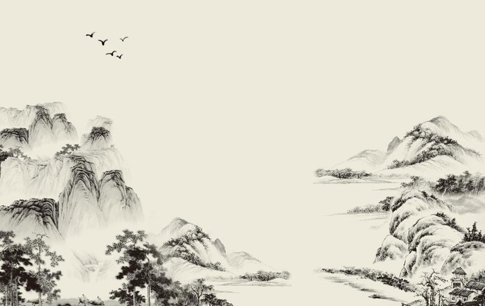 国画山水情电视背景墙图片