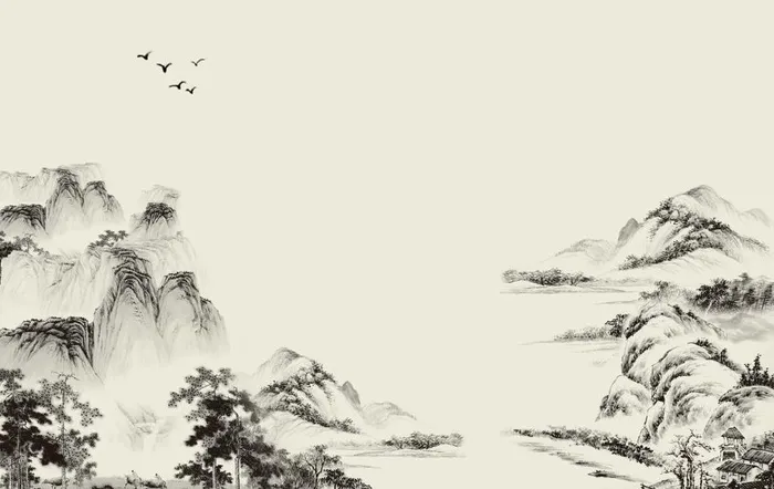 国画山水情电视背景墙图片(8504x5669)psd模版下载