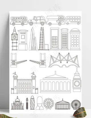线描手绘卡通欧洲英国伦敦著名景图片