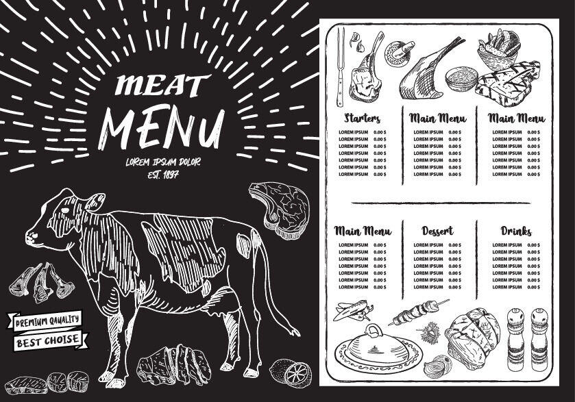 牛排菜单图片ai矢量模版下载