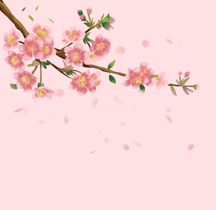 手绘古风桃花图片