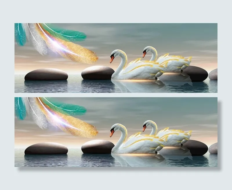 金色羽毛天鹅艺术装饰画图片(7087x2657)
