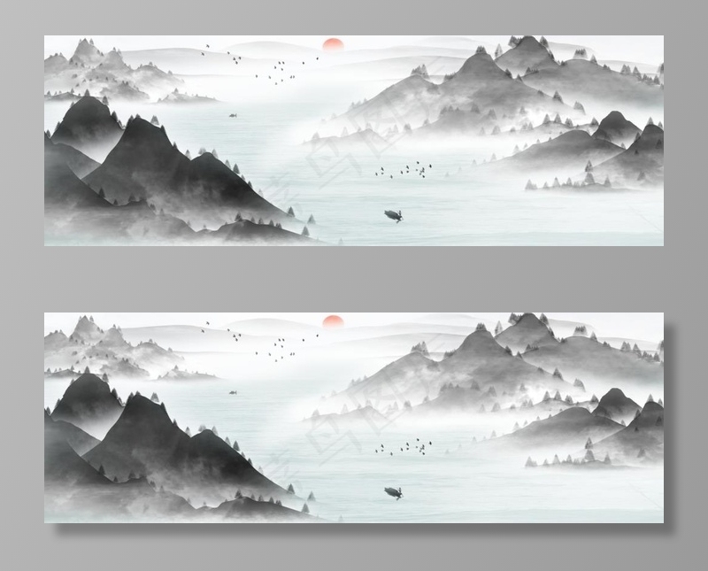 山水画图片(2914x1080)psd模版下载