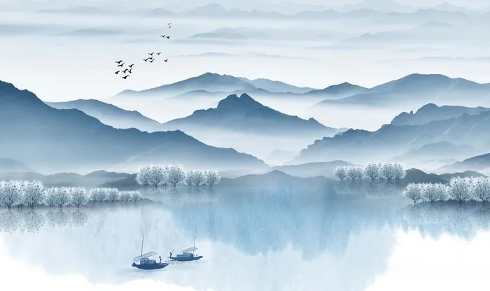 蓝色山水图片(6541x5664)