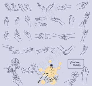 手绘线稿手势大全图片