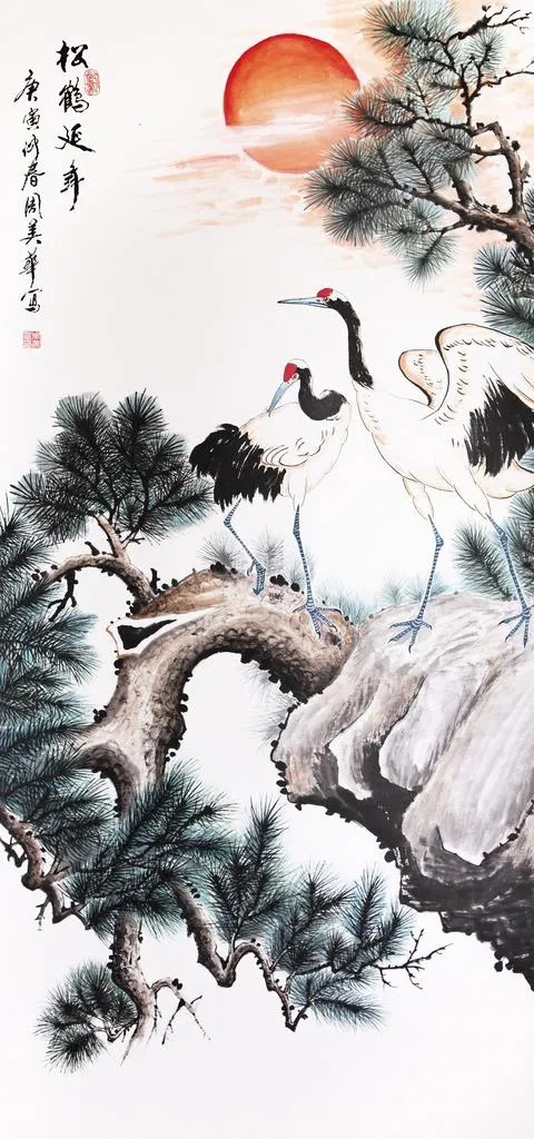松鹤延年江山如画玄关图片