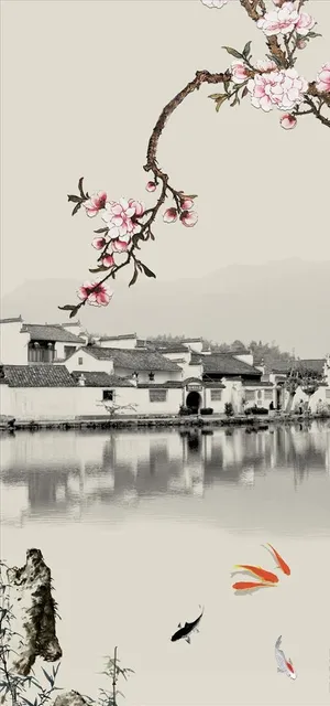 水墨画 梅花 九鱼 玄关图图片