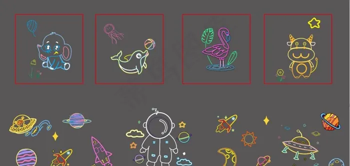 可爱小动物单线素材合集霓虹灯图片cdr矢量模版下载