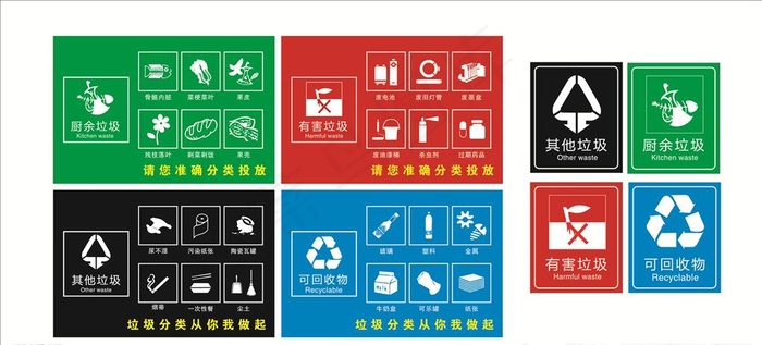 垃圾分类图片cdr矢量模版下载