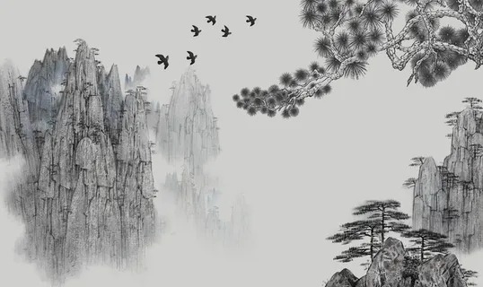 新中式水墨山水画图片