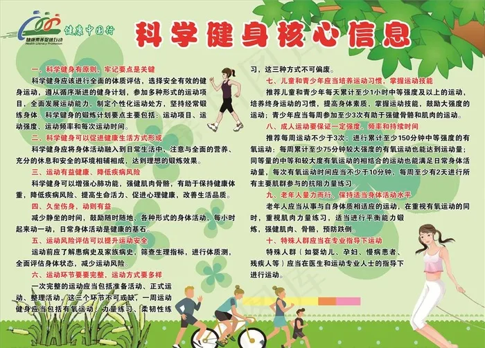 科学健身核心信息 健康中国行图片cdr矢量模版下载