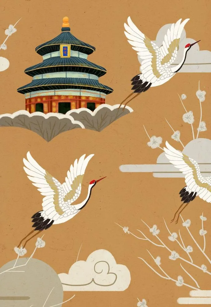 中国风仙鹤背景 图片(2362x3543)psd模版下载