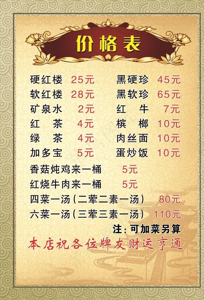 价格表图片psd模版下载