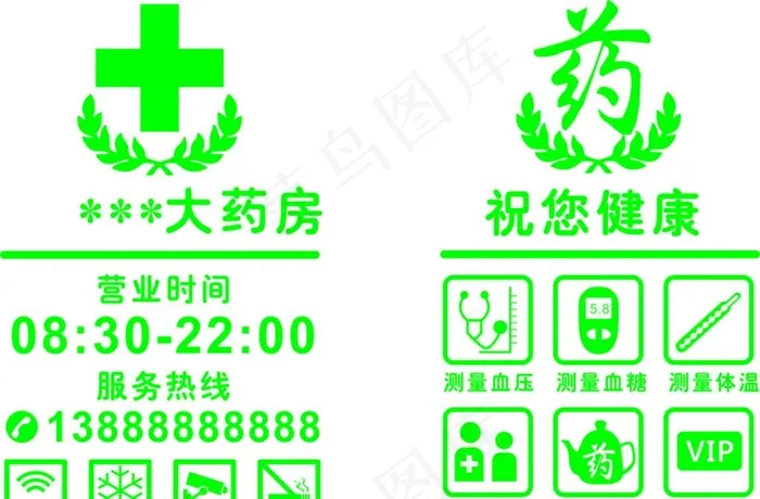 药房玻璃门广告贴矢量图片cdr矢量模版下载