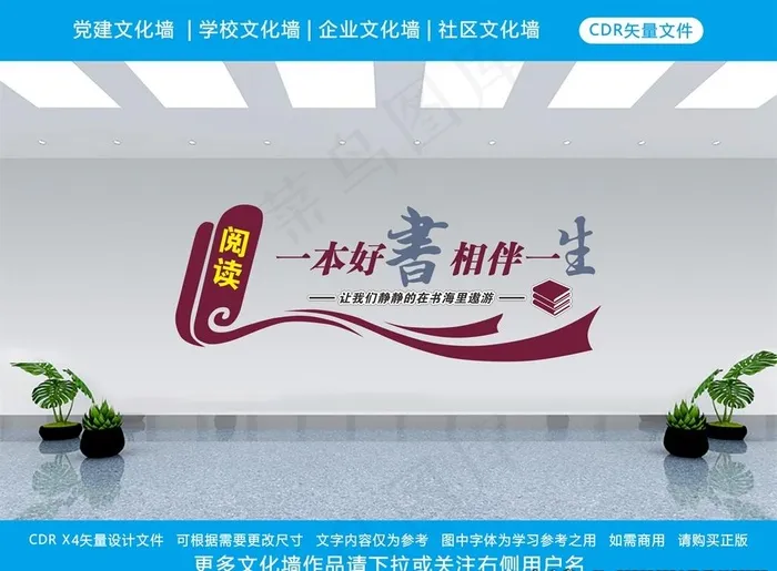 阅读书吧 图书室 阅览室文化墙图片cdr矢量模版下载