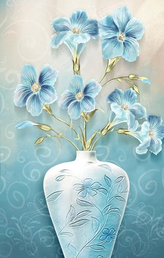 复古手绘欧式花瓶抽象现代装饰画图片