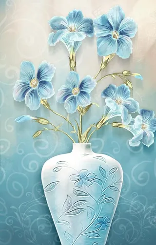 复古手绘欧式花瓶抽象现代装饰画图片