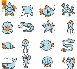 线性海洋动物图标图片