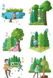 清明节人物合集插画图片 清明节人物合集插画图片