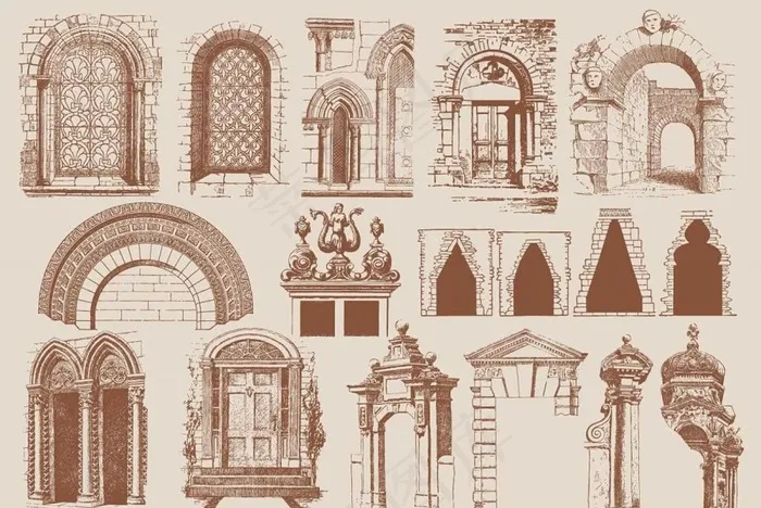 矢量复古建筑元素图片ai矢量模版下载