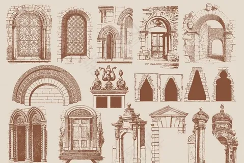 矢量复古建筑元素图片
