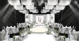 韩式婚礼 布艺吊顶  绿色花艺图片