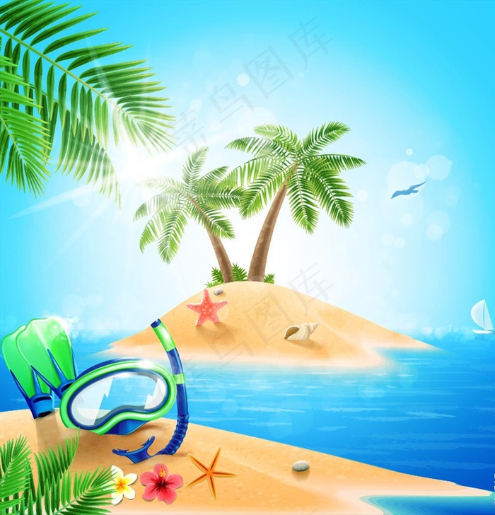 卡通蓝色海洋风景海报矢量素材图片