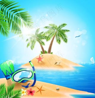 卡通蓝色海洋风景海报矢量素材图片