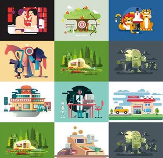 卡通扁平化生活百科矢量素材图片