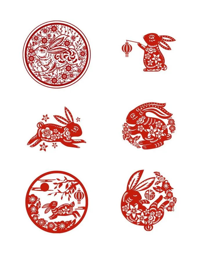 兔子窗花剪纸图片(1000x1300)psd模版下载