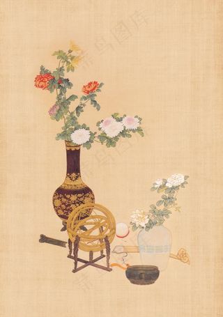 古风花瓶牡丹元素背景图片